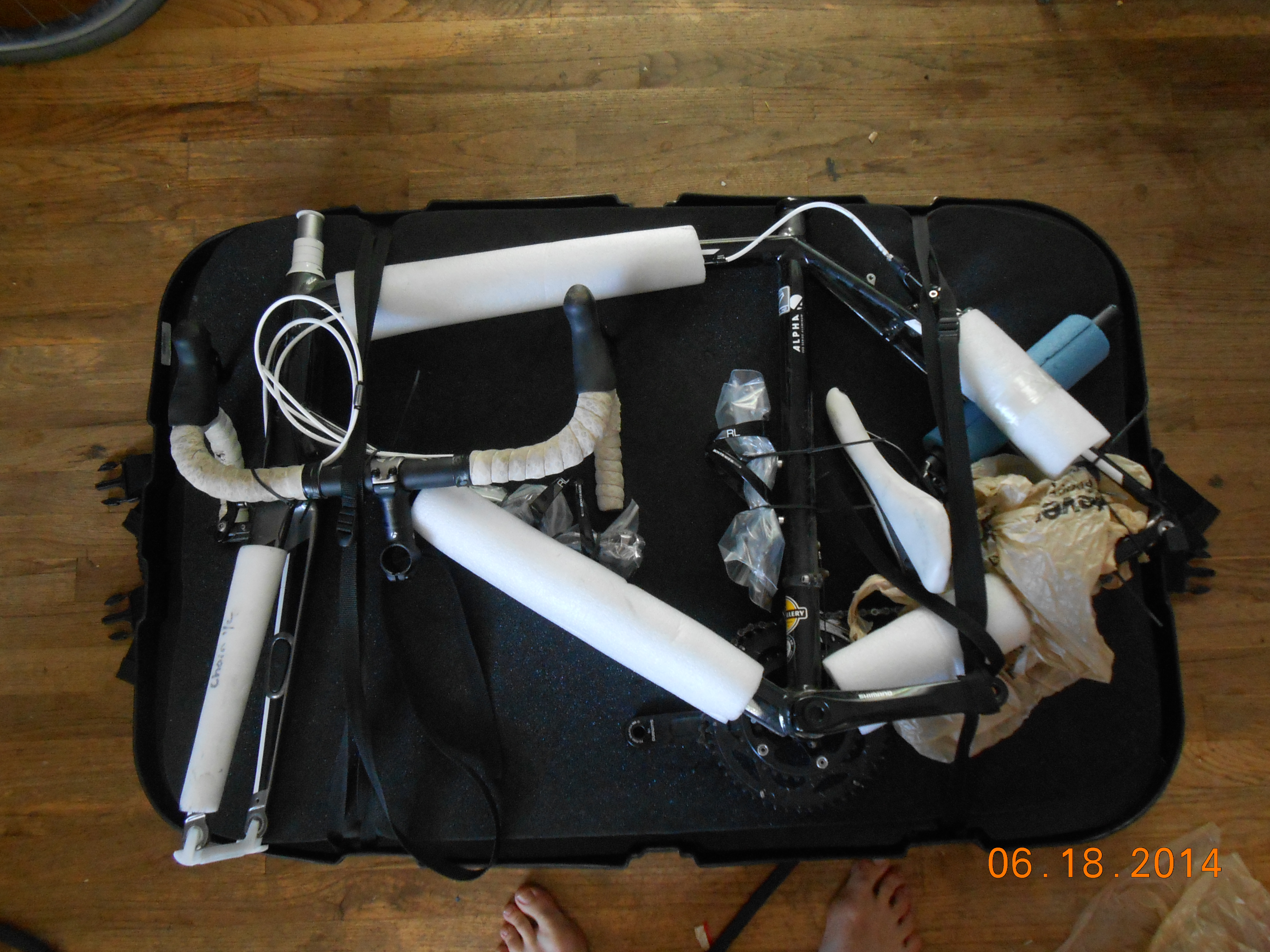 Disassembled bicycle ready for boxing.